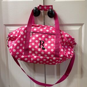 Pink Polka Dot Duffle Bag with “R”